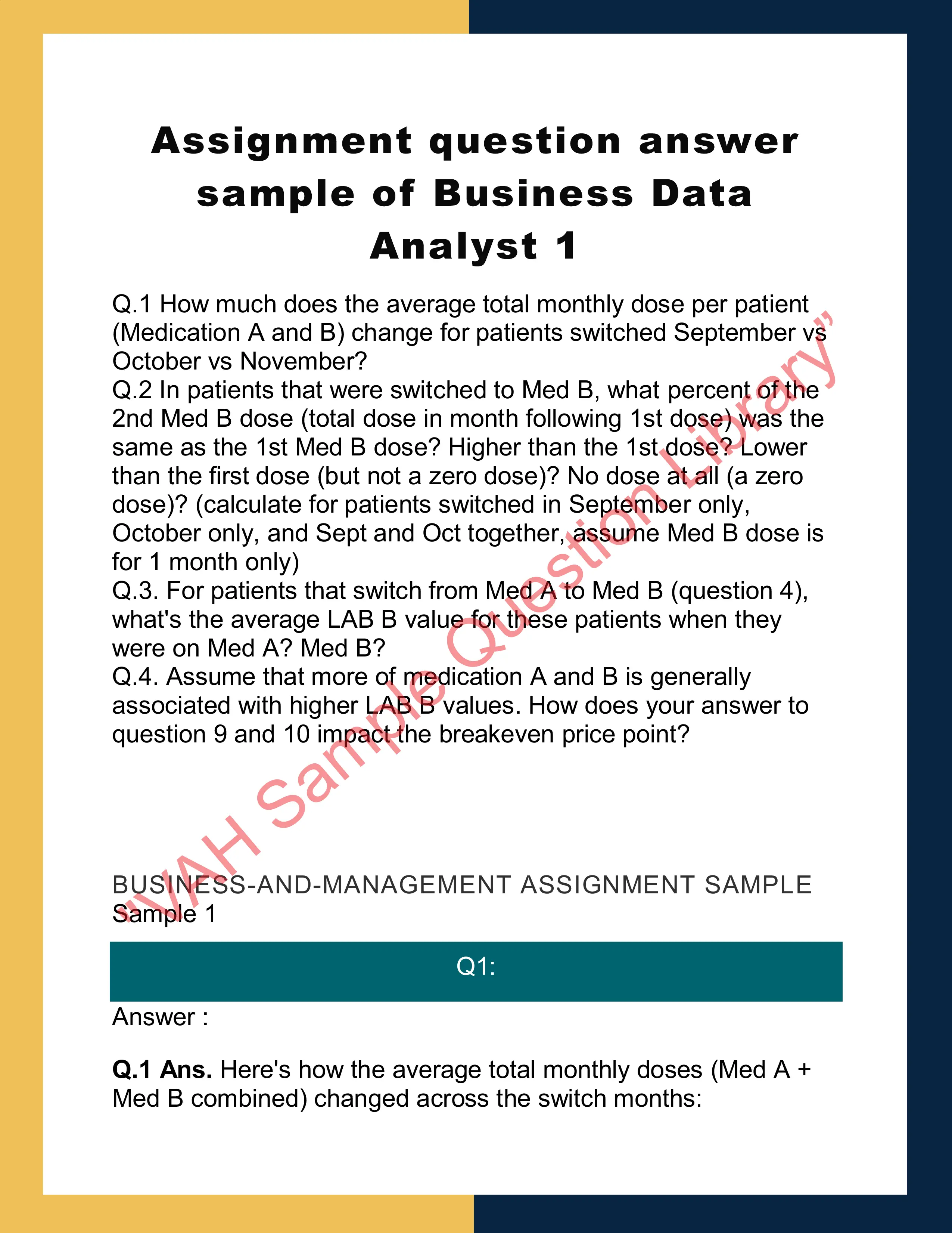 Assignment question answer sample of Business Data Analyst 1 0